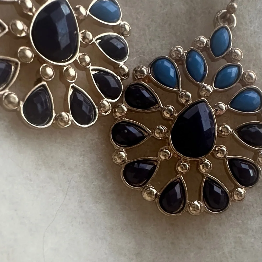 Blue and Black Faceted Teardrop Earrings